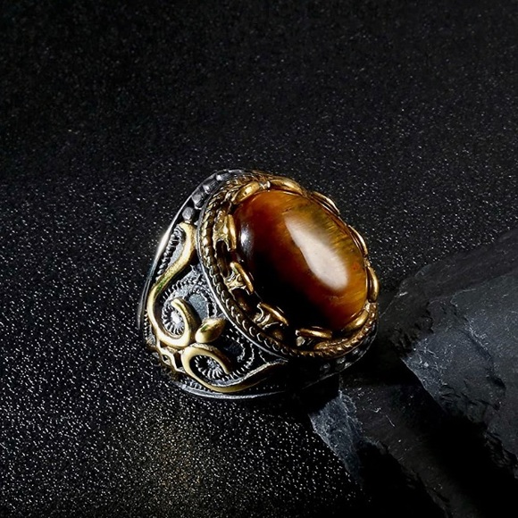 Retro Vintage Tigers Eye Stainless Steel Ring